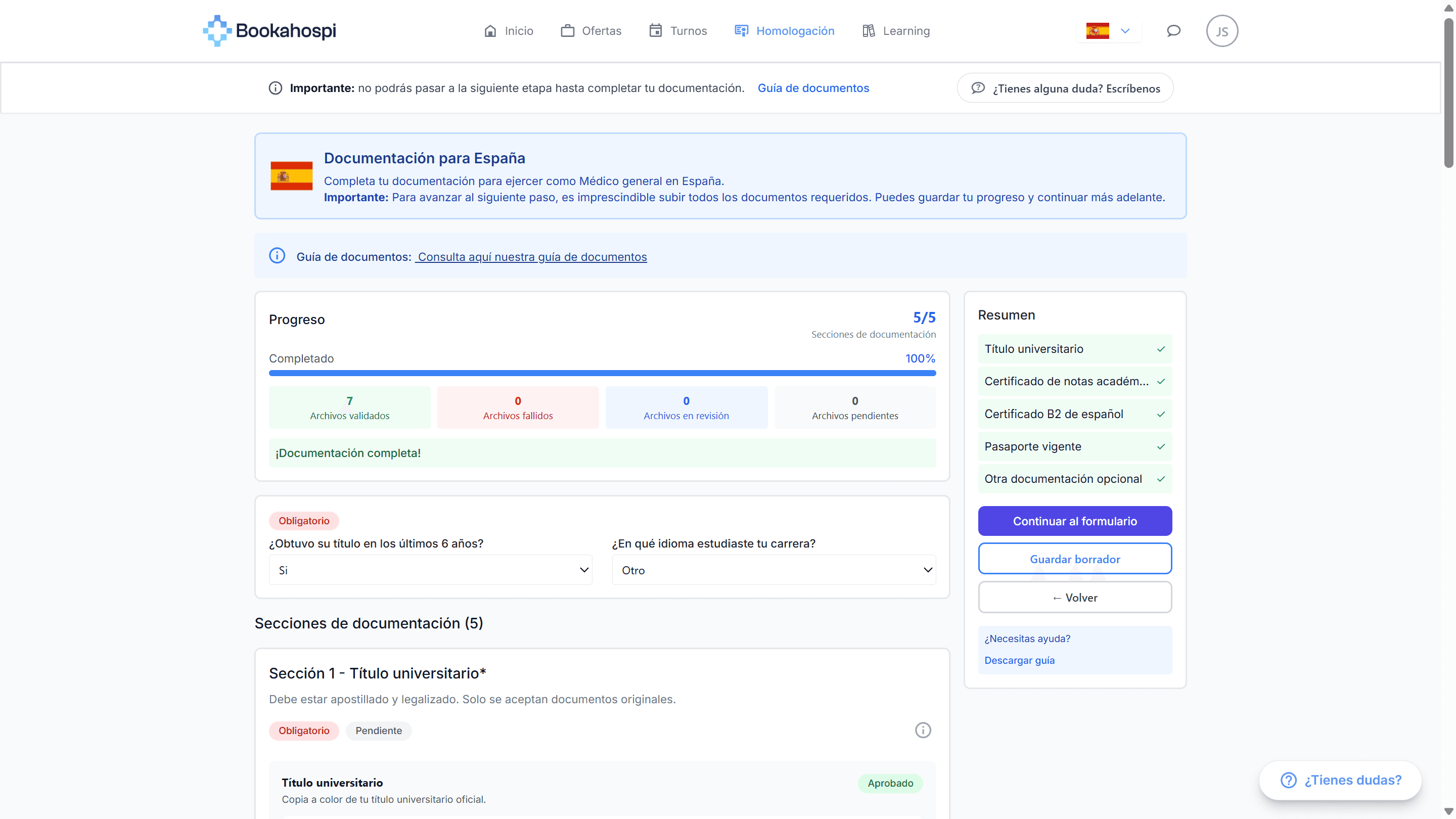 Regulator Agent — panel de homologación Bookahospi
